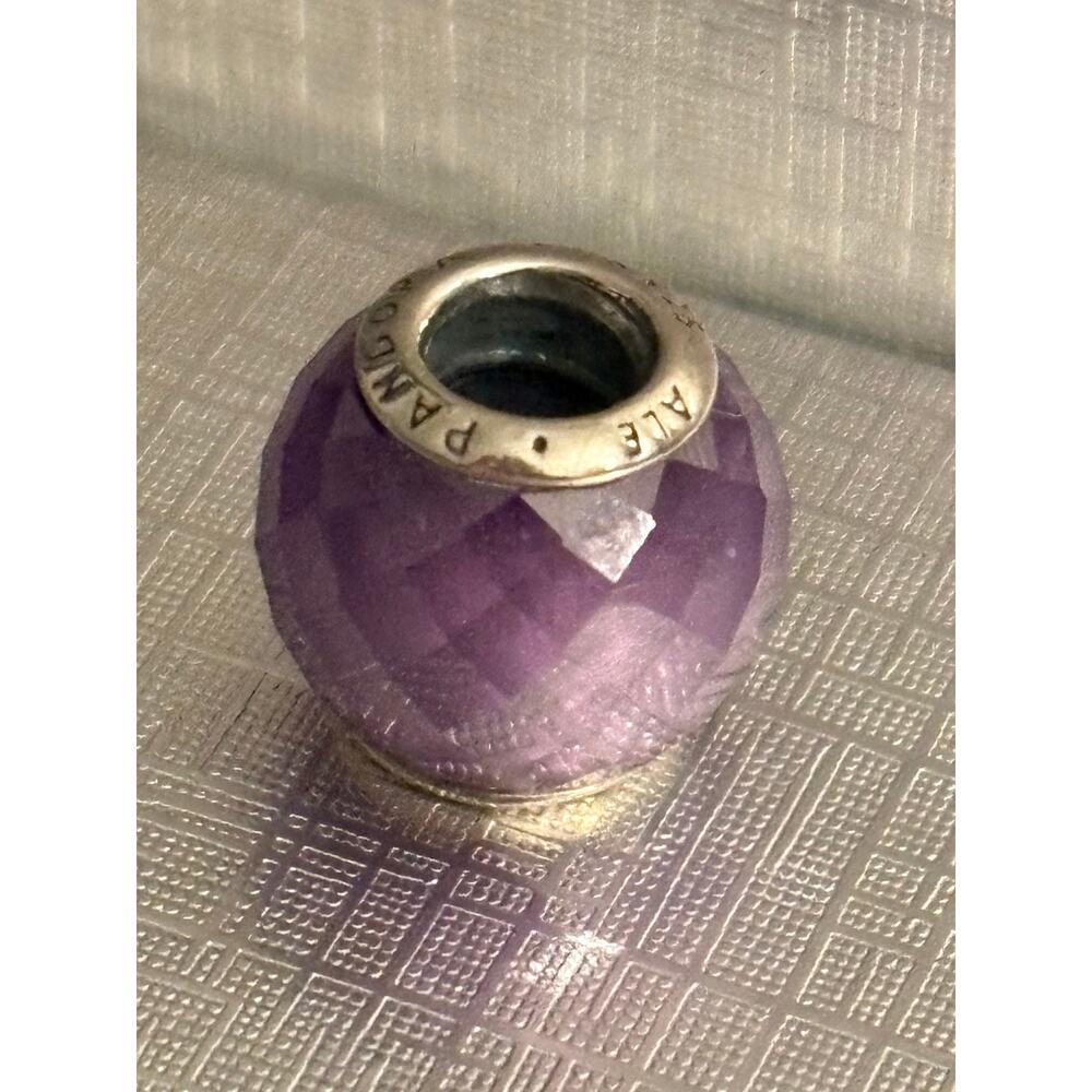 Authentic Pandora Purple Faceted Murano Glass Charm ALE Sterling Silver